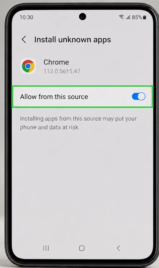 Android unknown sources installation setting
